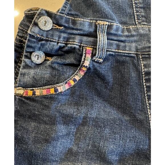 Peek Dungarees Girls Size 10 Overalls Denim Shortalls Embroidered Dark Wash Boho - Picture 6 of 9